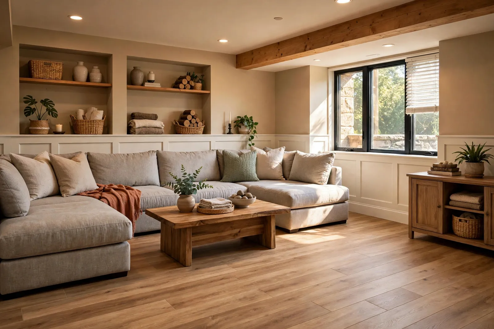 After photo,  Basement Rigid Core Plank in Pinefield, by Waldorf Luxury Vinyl Plank Company