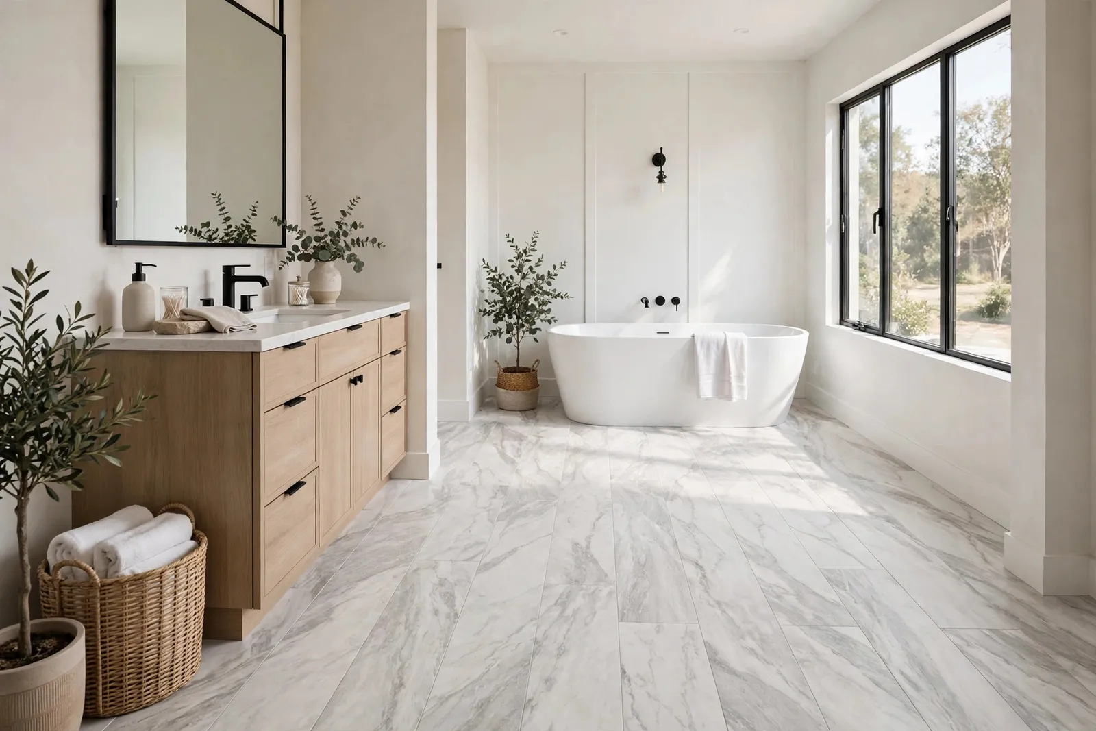 Bathroom Vinyl Tile Flooring —  Slate Look Tile for a Bannister Hall Bath by Waldorf Luxury Vinyl Plank Company