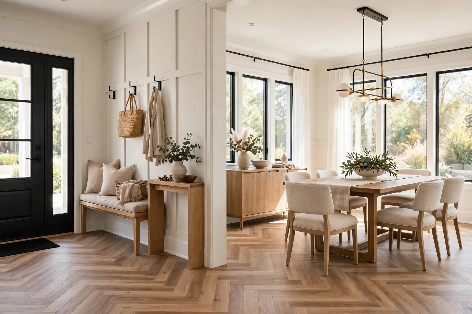 Herringbone and Pattern Vinyl Flooring —  Herringbone Entry and Dining Room in Sheffield by Waldorf Luxury Vinyl Plank Company