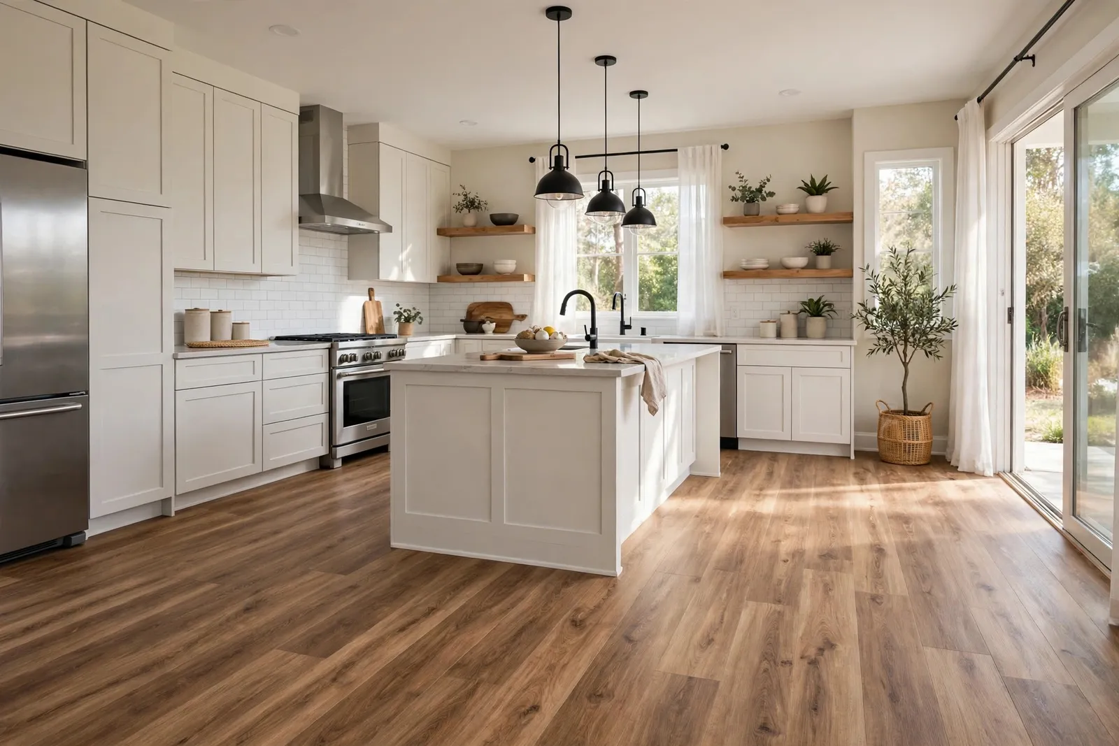 Kitchen Vinyl Plank Flooring —  A Continuous Plank Floor for a Dorchester Kitchen by Waldorf Luxury Vinyl Plank Company