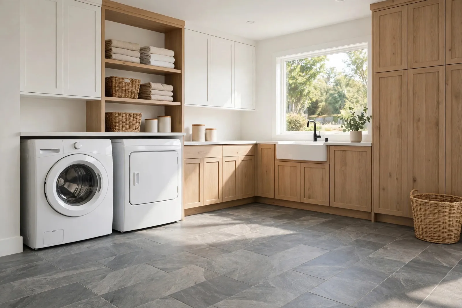 Laundry Room Vinyl Flooring —  Laundry Room Off a Carrington Kitchen by Waldorf Luxury Vinyl Plank Company