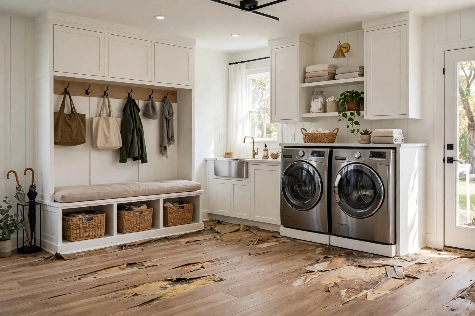 Before photo, Waterproof Plank for a Wakefield Laundry and Bath, by Waldorf Luxury Vinyl Plank Company